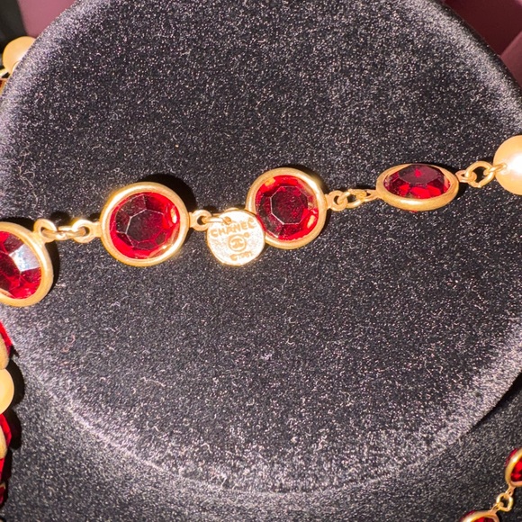 Vintage 1981 Chanel Red Crystal Chiclet Chain Sautoir Necklace - Picture 5 of 7